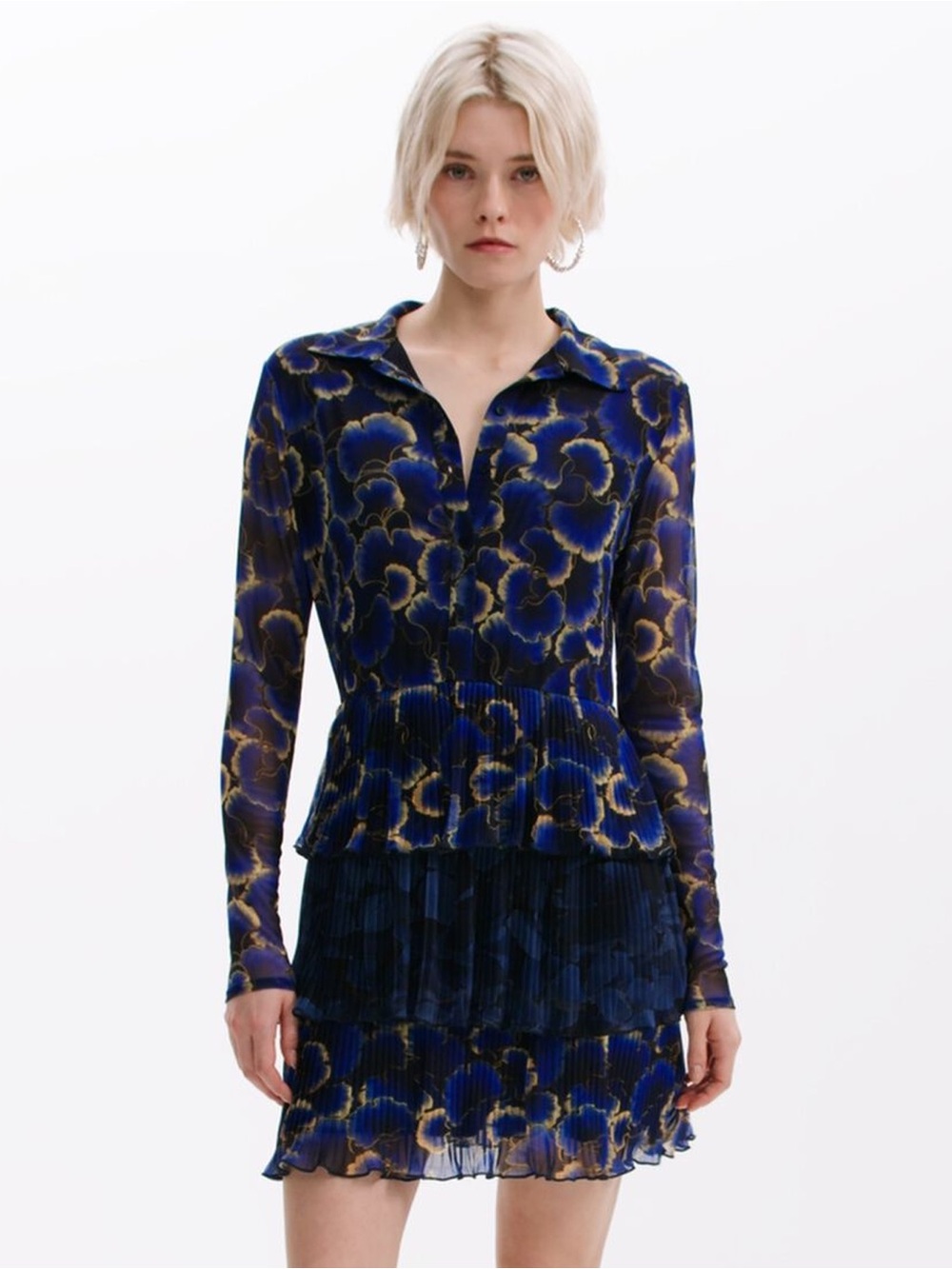 Desigual - Floral-print Tiered Pleated Dress - Blue